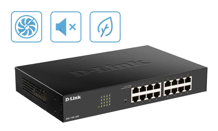 رسم توضيحي للميزات الصديقة للبيئة في سلسلة DGS-1100 V2