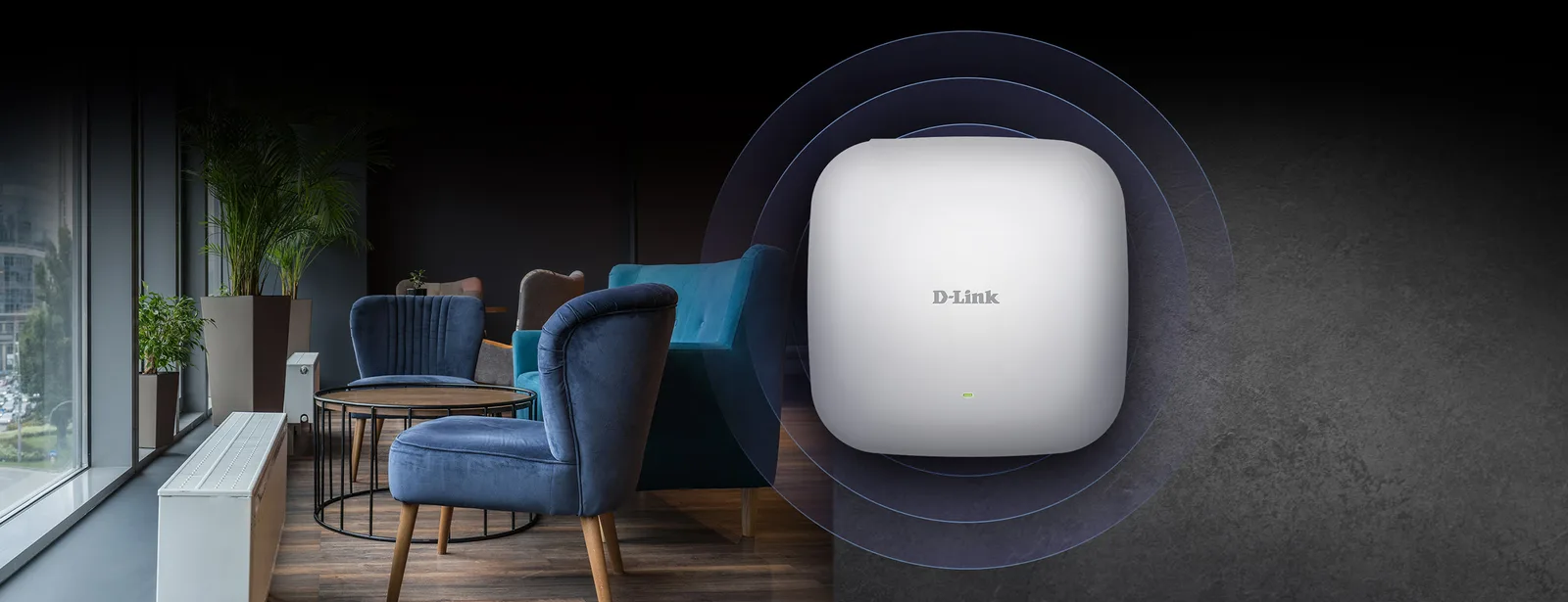 رسم توضيحي لاتصال Wi-Fi 6 سهل الإدارة والتوسع لأعمالك في DAP-X2810