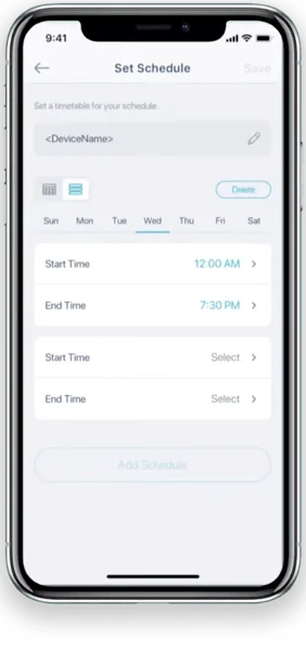 mydlink schedule screen