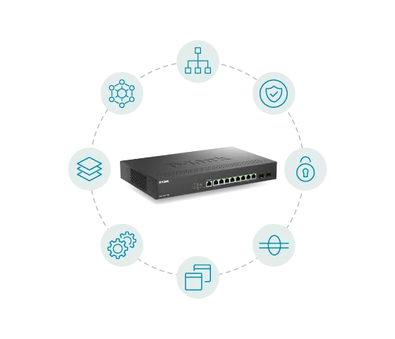 Illustration de la prise en charge des fonctionnalités L2+ du DMS-1250-10SP