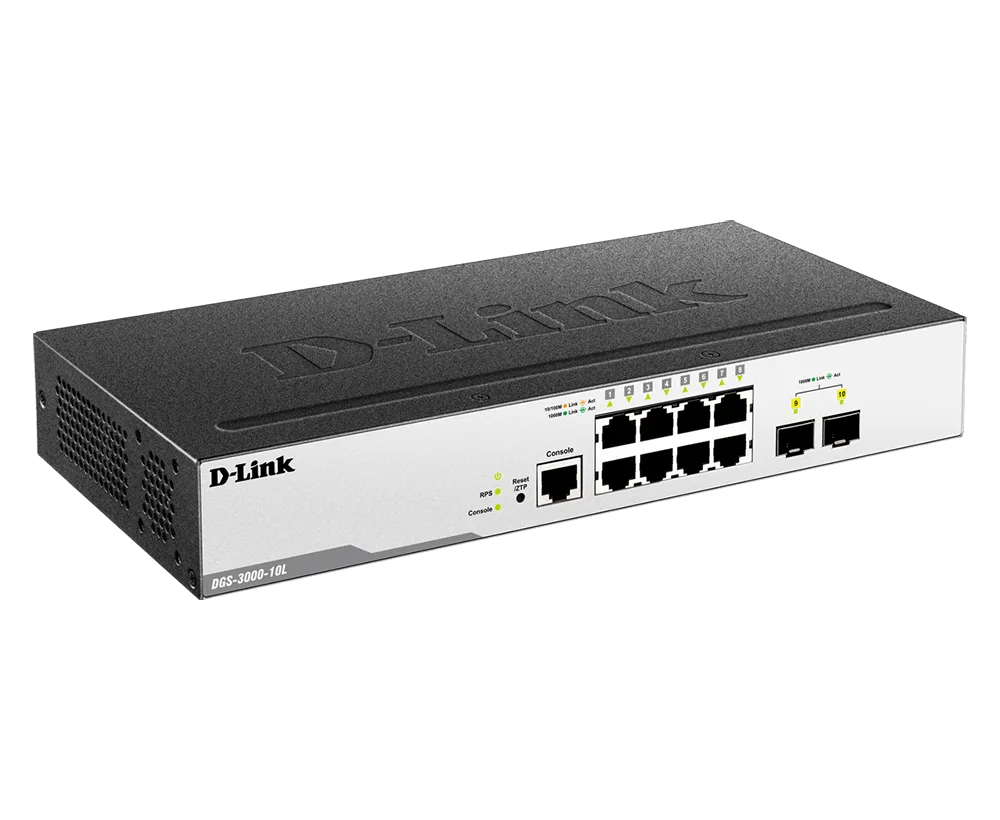 مبدّل Gigabit مُدار من Layer 2 بـ 10 منافذ