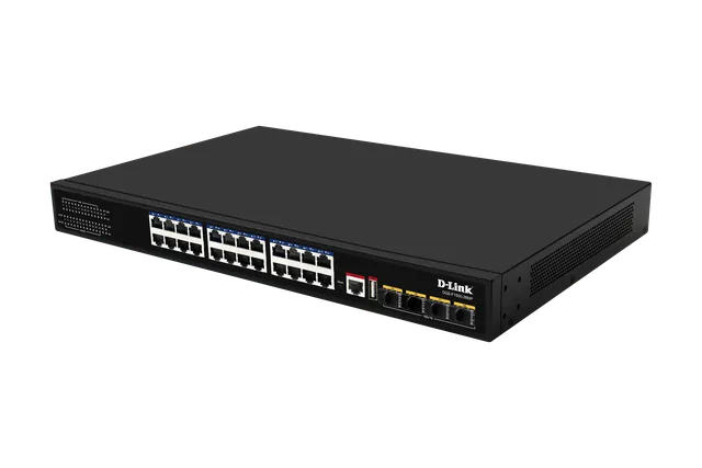 منظر مائل من اليسار لـ D-Link DGS-F1500-28MP